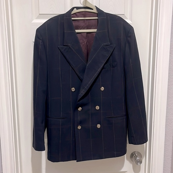 Vintage Giovanotti E Signorine Navy Blue with Burgundy Stripes Size 48 Men’s - Picture 1 of 6